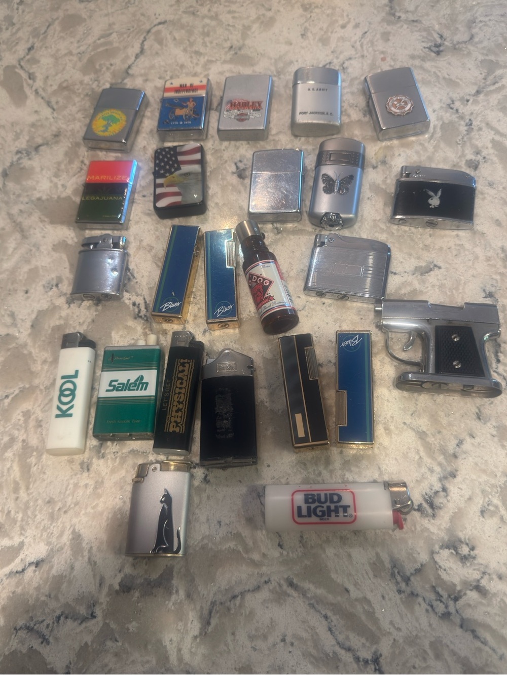 Assorted Vintage Refillable Lighter Lot - Silver, Blue, Black 22 Vintage Lighter